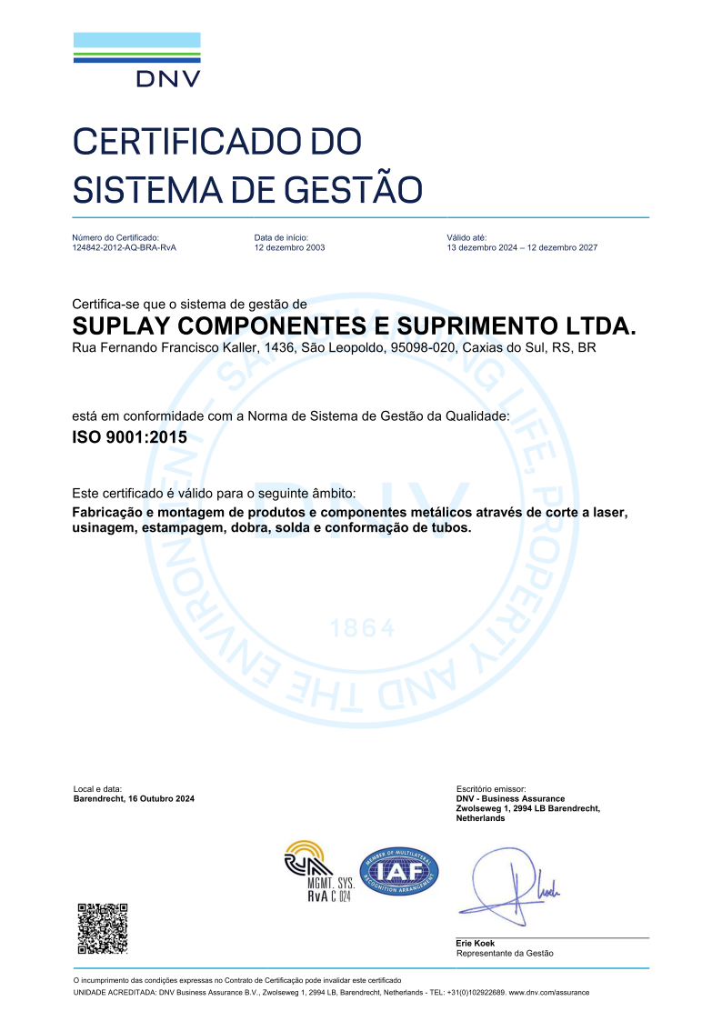 Certificado ISO 9001 - Suplay